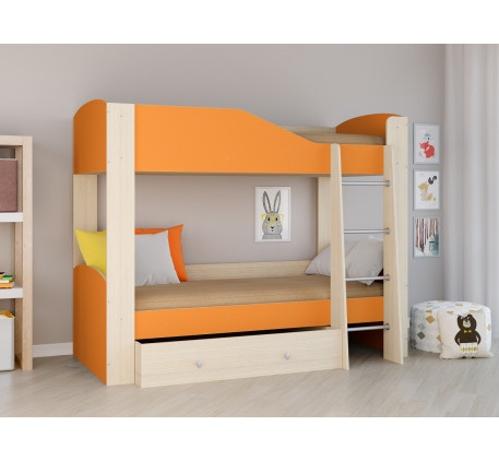Детская двухъярусная кровать Астра-2 с ящиком и бортиками, спальные места 190х80 см